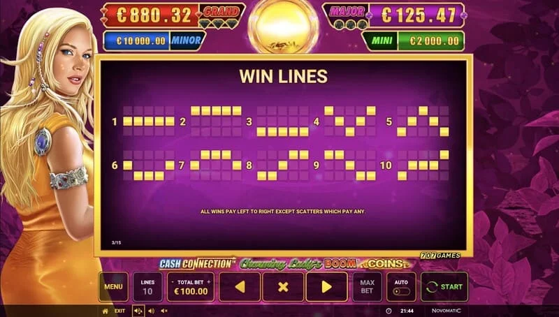 Cash Connection - Charming Lady's Boom Coins выигрышные линии